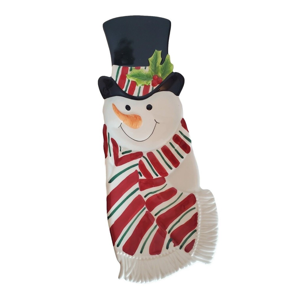 FITZ AND FLOYD Snack Therapy Snowman Server Tray Dish Plate Platter Holiday